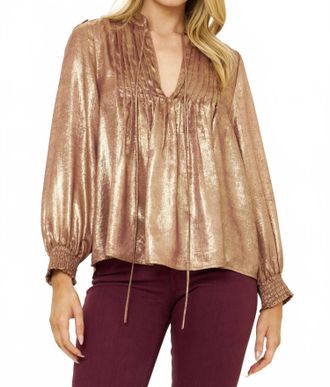 Oliphant V-Neck Pintuck Blouse In Cairo Gold