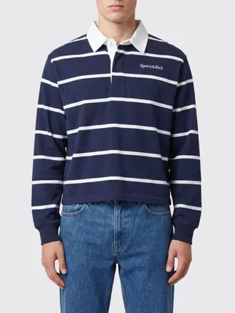 Sporty & Rich Polo a righe a maniche lunghe in cotone con logo