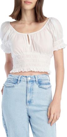 Favorite Daughter The Swoon Ruffle Trim Smocked Crop Top in White at Nordstrom, Size X-Small