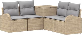 vidaXL Juego De Sof&aacute; 5 Uds. Beige Y Gris Claro Rat&aacute;n Sint&eacute;tico Y Acero Vidaxl