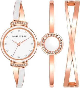Anne Klein Quartz Crystal White Dial Ladies Watch and Bracelet Set AK-3292WTST