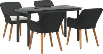 vidaXL Garden Dining Set with Cushion 5 pcs Black Poly Rattan Vidaxl