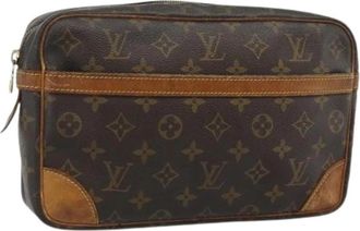 Louis Vuitton Pre-owned Monogram Canvas Clutch Bag - Dames - Vintage Clutch - Bruin - ONE Size - Leer - Vintage