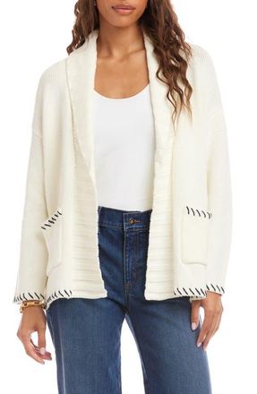 Karen Kane Contrast Stitch Open Front Cardigan in Off White W/Navy at Nordstrom, Size X-Small