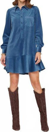 Current Air Caroline Fine Corduroy Mini Dress In Steel Blue