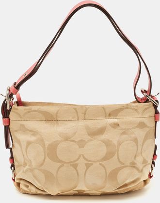 Coach Pink/beige Signature Canvas Shoulder Bag