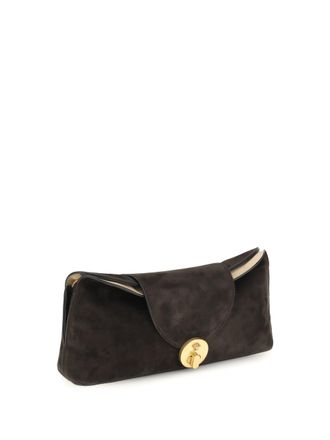 Versace Womens Vivian Suede Pouch Moka Gold Calf Leather Bos Taurus Clutches
