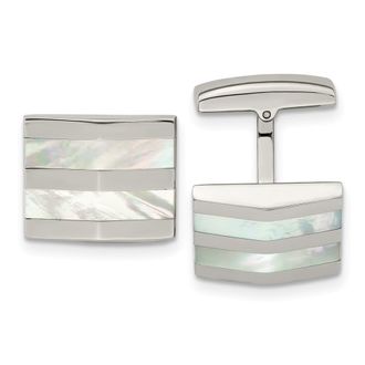 Diamond2Deal Stainless Steel Polished Mother Of Pearl Square Cufflinks