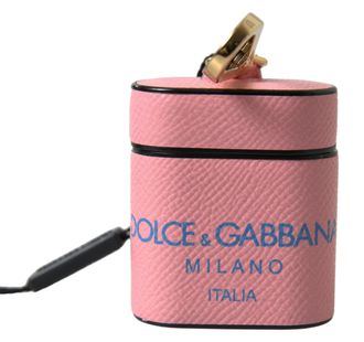 Dolce & Gabbana Womens Pink Blue Calf Leather Logo Print Strap Airpods Case Accessory