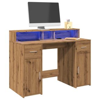 Berkfield Home Desk with LED Lights Artisian Oak 120x55x91 cm Engineered Wood in Brown | Size: 120 x 55 x 91 cm