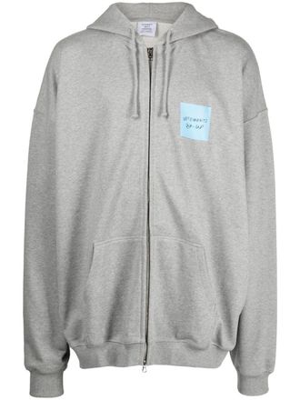 VETEMENTS logo-print zip-up hoodie - men - Cotton/Elastane/Cotton/Polyester - S - Grey
