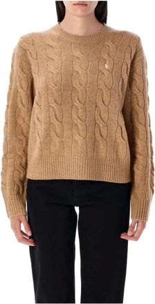 Ralph Lauren Kabelgebreide trui van wol en kasjmier - Dames - Ronde hals truien - Bruin - XS - Wol - Truien & Vesten