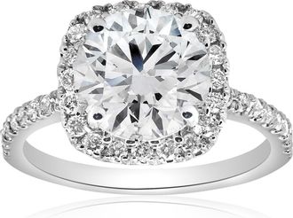Pompeii3 3 1/2Ct Diamond Cushion Halo Engagement Ring 14k White Gold Lab Grown
