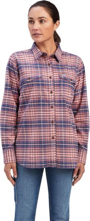 Ariat Womens Rebar Flannel DuraStretch Work Shirt Long Sleeve in Faded Rose Cotton, Size X-Small, by Ariat