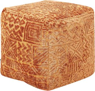 Beliani Beliani - Puf Cuadrado Con Relleno De Eps Funda De Viscosa Patr&oacute;n Geom&eacute;trico Marr&oacute;n Dorado Sanawan