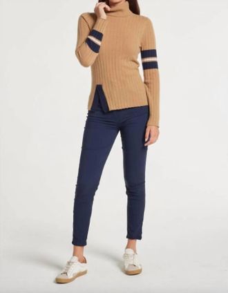 Anatomie Lourdes Cashmere Turtleneck Top In Camel/navy