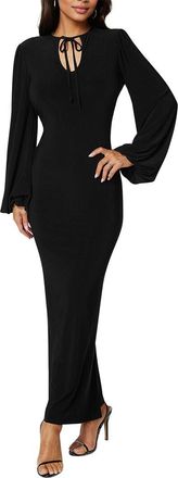 Bebe Poet Sleeve Tie Neck Maxi Dress