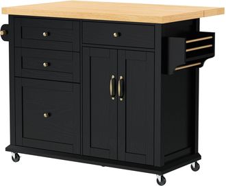 STILVORA Carro De Cocina Con 2 Puertas, Cajones, Encimera Extensible, Toallero Y Ruedas En Mdf 107 X 45-70 X 90.5 Cm Negro Y Natural