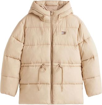 Tommy Jeans Jack met capuchon en trekkoord - Beige