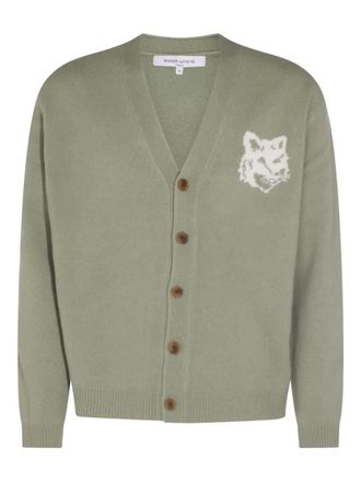 Maison Kitsun&eacute; Fox Head-intarsia cardigan - men - Wool - L - Green