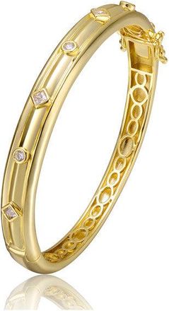 Rachel Glauber 14k Gold Plated with Clear Cubic Zirconia Grooved Bangle Bracelet