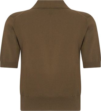 A.P.C. Womens Knit Cotton Polo Shirt Khaki Chine Tops