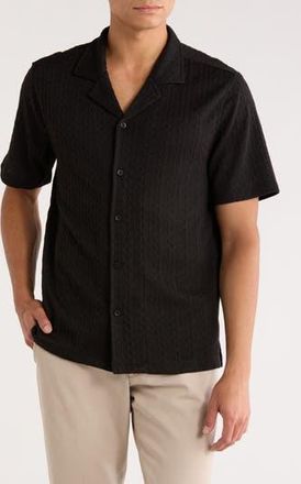 JANE + MERCER Textured Camp Shirt in Black at Nordstrom Rack, Size X-Large