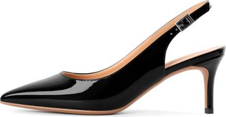 EDEFS Womens Pointed Toe Slingback Court Shoes 6.5cm Kitten Heel Patent Pumps Black Size EU38