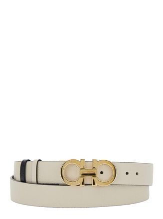 Ferragamo White Belt With Gancini Buckle With Logo Lettering In Leather Woman
