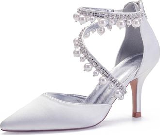 Generic Wedding Bridal Shoes Womens Pumps Pointed Toe Stiletto Heel Wedding Party Dress High Heels Shoes Bridal Pumps 8Cm,White,10 UK
