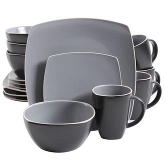 Gibson Home 16 Piece Soft Square Stoneware Dinnerware Set in Grey at Nordstrom