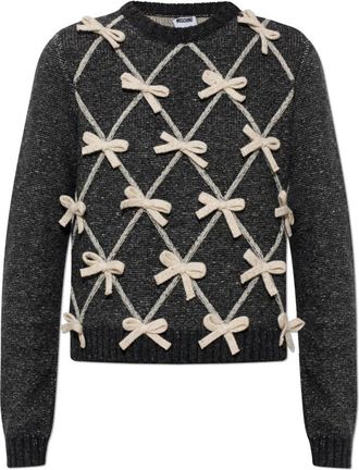 Moschino Sweater met Strikken - Dames - Ronde hals truien - Grijs - M - Wol - Truien & Vesten