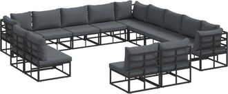 vidaXL Garden Sofa Set with Cushion 13 pcs Black Aluminium Vidaxl