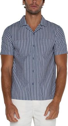 Liverpool L.A. Short Sleeve Button Up Camp Shirt Mens Jacket Blue/White/Multi : LG, Rayon