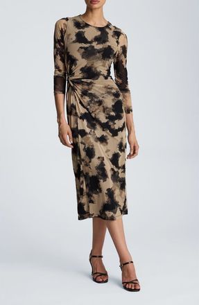Kenneth Cole Knot Front Mesh Midi Dress in Black Multi at Nordstrom, Size X-Small
