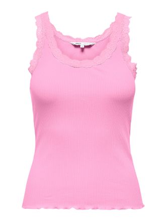 Only Tanktop ONLY ONLSARA - Tanktop mit Spitzendetail am Ausschnitt, Damen, Gr. XL, pink (begonia pink), Jersey, Obermaterial: 94% Baumwolle, 6% Elasthan, 