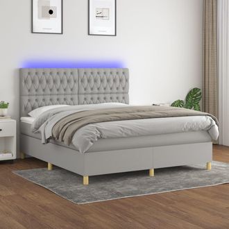 vidaXL Vidaxl - Cama Box Spring Colch&oacute;n Y Luces Led Tela Gris Claro 160x200 Cm