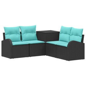 vidaXL Set Di Divani 5 Pz Nero E Blu Rattan Sintetico E Acciaio Vidaxl