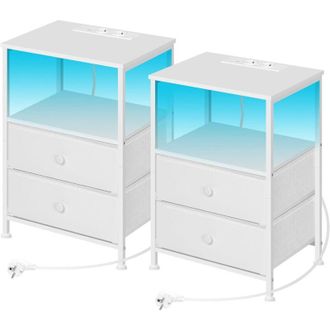 Woltu 2x Mesitas De Noche C&oacute;modas Con 2 Cajones Y Led Blanco - Woltu