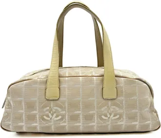 Chanel New Travel Line Beige Nylon Jacquard Leather Boston Bag (Pre-Owned)