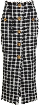 Balmain Checked Tweed Midi Skirt - Black And White - 34 (UK6 / XS)