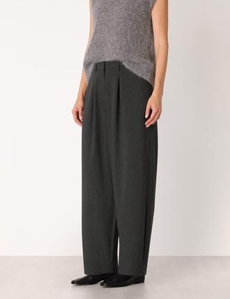 Whistles Wool Blend Barrel Pants in Dark Grey at Nordstrom, Size 14