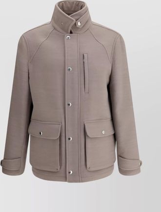 Brunello Cucinelli flap collar wool jacket with zippered pocket