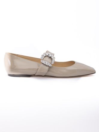Jimmy Choo London Taupe Grey Patent Leather Chery Ballet Womens Flat
