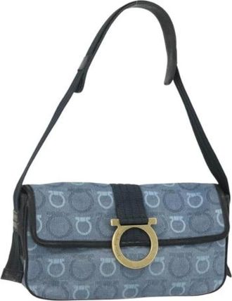 Ferragamo Pre-owned Shoulder Bags, female, Blue, Size: ONE SIZE Pre-owned Canvas Shoulder Bag