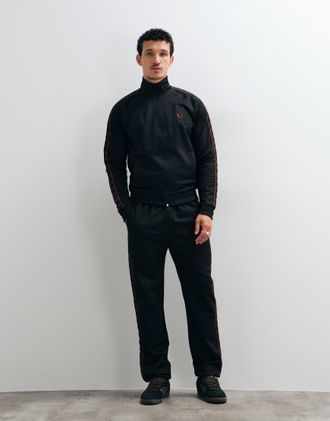 Fred Perry pantaloni della tuta coordinati con bande a contrasto neri-Nero