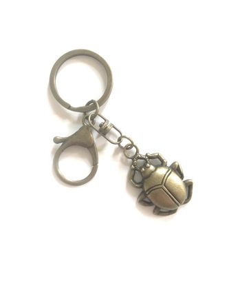 Generic LARGE KEYRING - Egyptian Beetle - Antique Bronze Plated. Split Ring And Trigger Clasp. Key Ring. Large Scarab