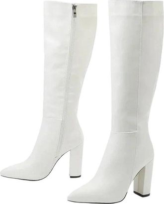 Generic Women Knee High Motorcycle Boots Pointed Toe Square Heel Long Zipper Pu Leather Boot