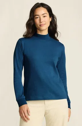 Lands End Relaxed Cotton Long Sleeve Mock Turtleneck in Baltic Teal at Nordstrom, Size X-Small
