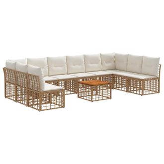 vidaXL Conjunto De Sof&aacute;s De Exterior 11 Pcs Natural Y Crema Poli&eacute;ster Vidaxl
